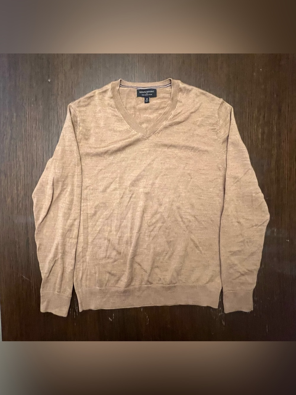 Banana Republic 100% Merino Wool V-Neck Sweater Camel Tan